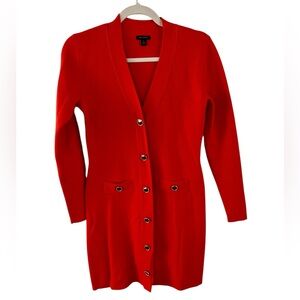 Ann Taylor red long sleeve gold buttoned sweater dress